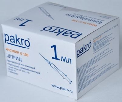 1 мл трехкомпонентный шприц Pakro инсулиновый U100 , с иглой 0,3х13, 100 шт купить оптом в Омске